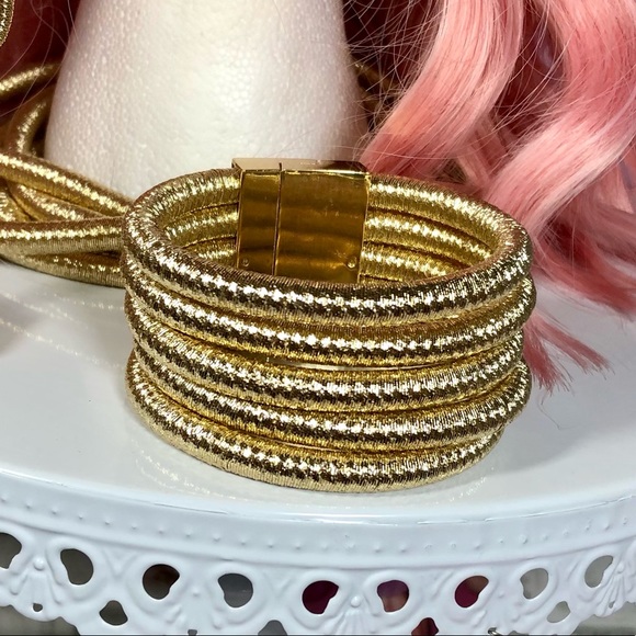 Boho Style Gold-Tone Necklace, Bracelet & Earrings Set - 4 Piece Set - Picture 6 of 14